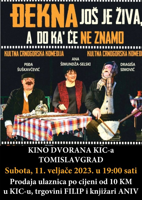 NAJAVA: U subotu, 11. veljače, 2023. u 19:00 sati, u Tomislavgradu